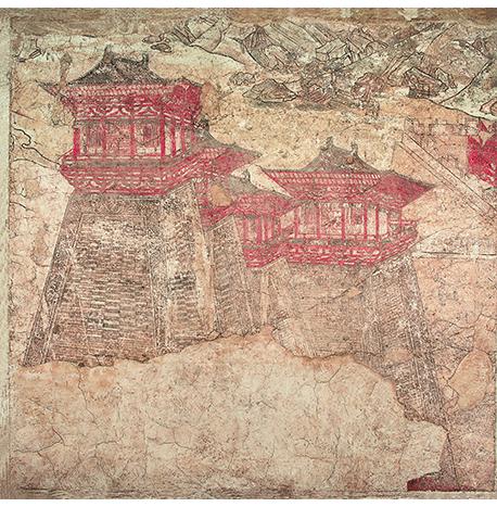出土于唐懿德太子墓的《闕樓圖》（局部）。陜西歷史博物館供圖